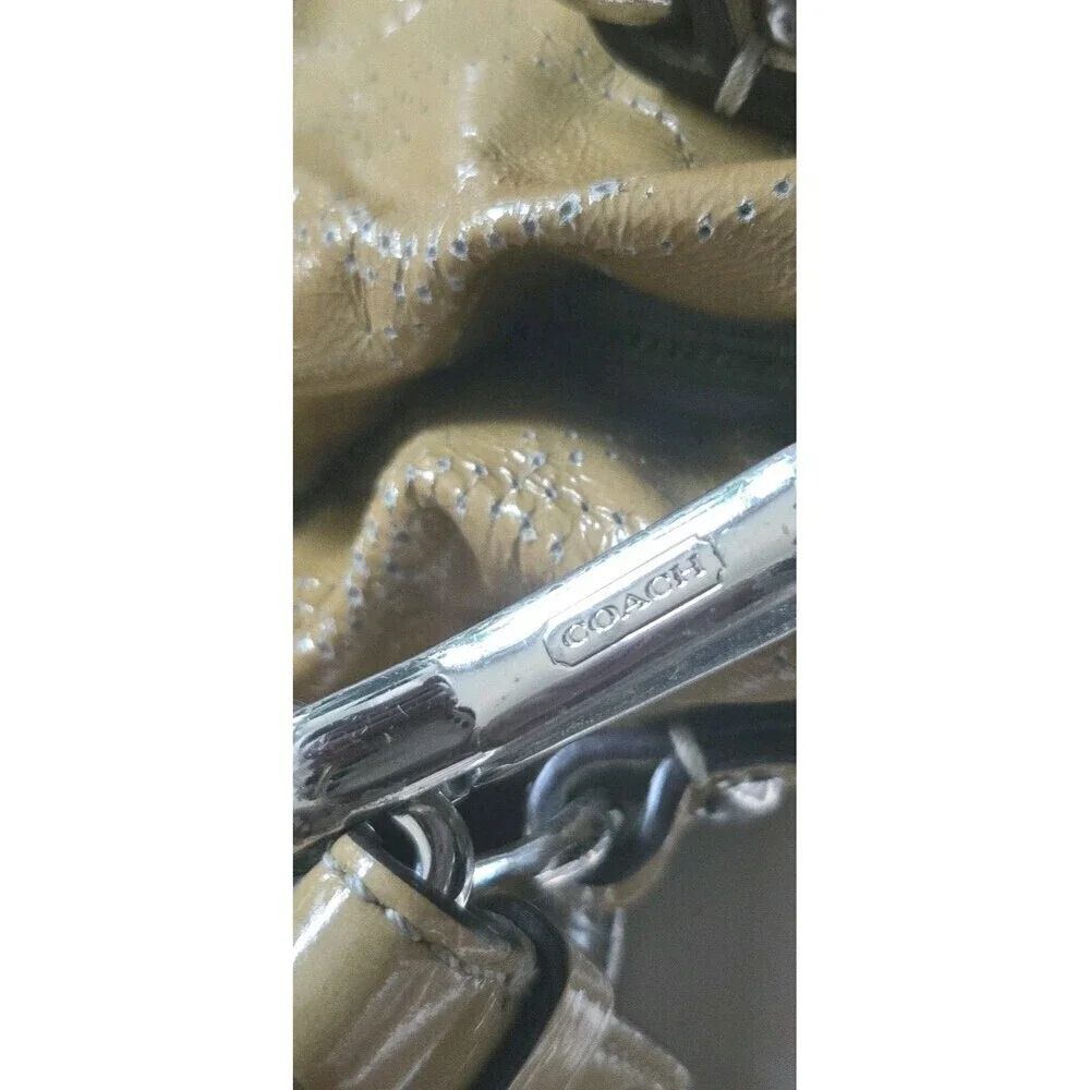 Coach Perforated Patent Leather Shoulder Bag Brook Putty